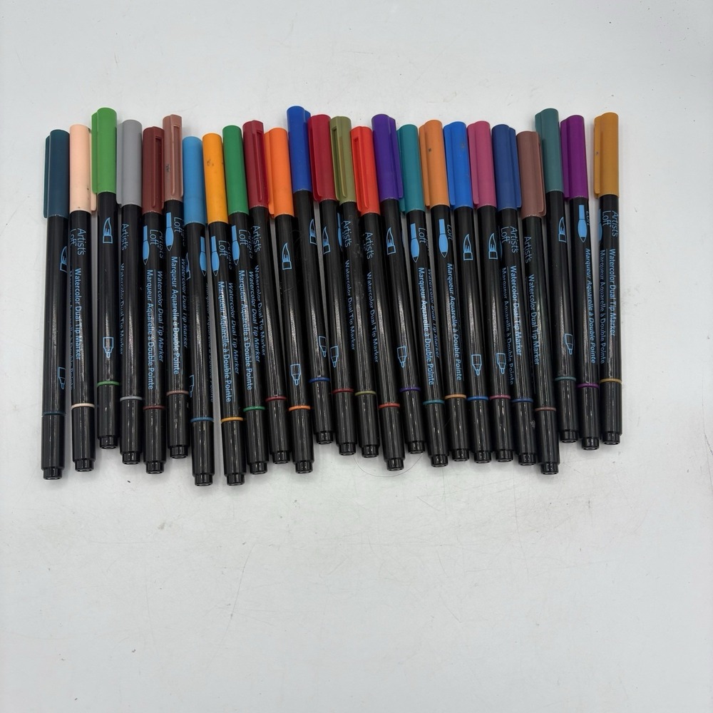 Artist's Loft Watercolor Markers Dual‎ Tip Lot of 25 Fine Brush Pens Set
